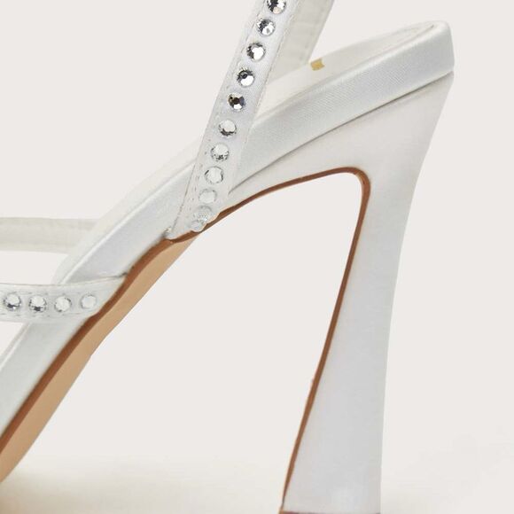 Lulu's Ralstonn White Satin Rhinestone Ankle Strap the perfect wedding heel. 8.5 - Picture 8 of 10